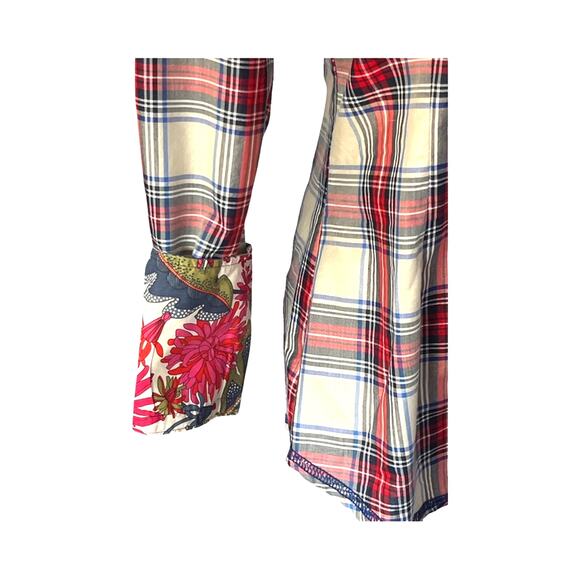 Georg Roth Los Angeles Plaid Shirt Small Contrast Cuff Floral Trim Button Down - Picture 9 of 11
